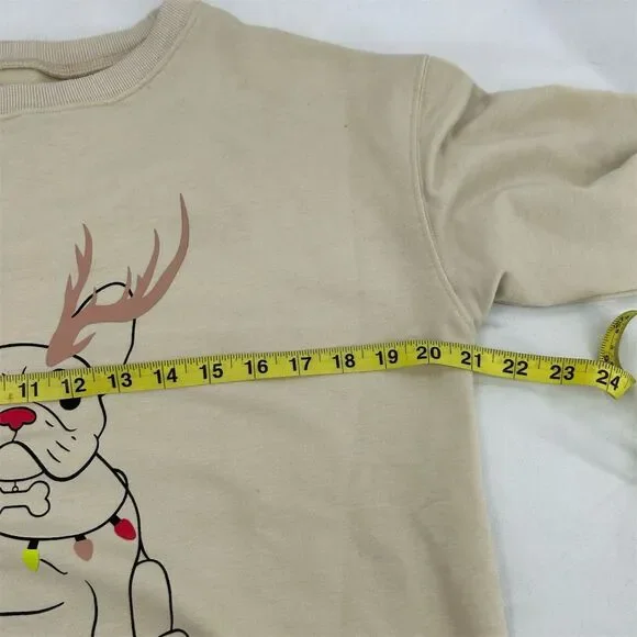 French Bulldog Christmas Sweatshirt Unisex Beige Holiday Novelty Top ?Medium - Picture 5 of 6